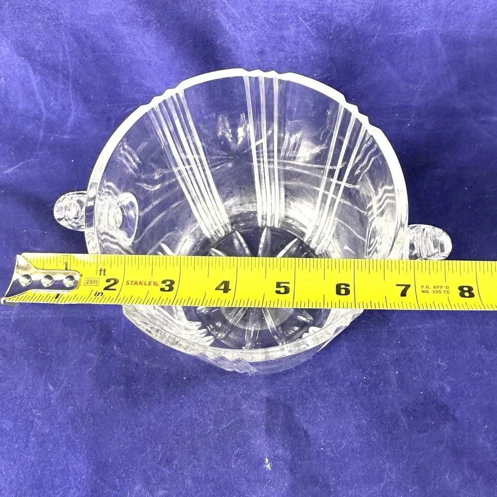 Vintage Cut Crystal Ice Bucket with Scroll Handles Heavy Leaded Glass Clear Tall